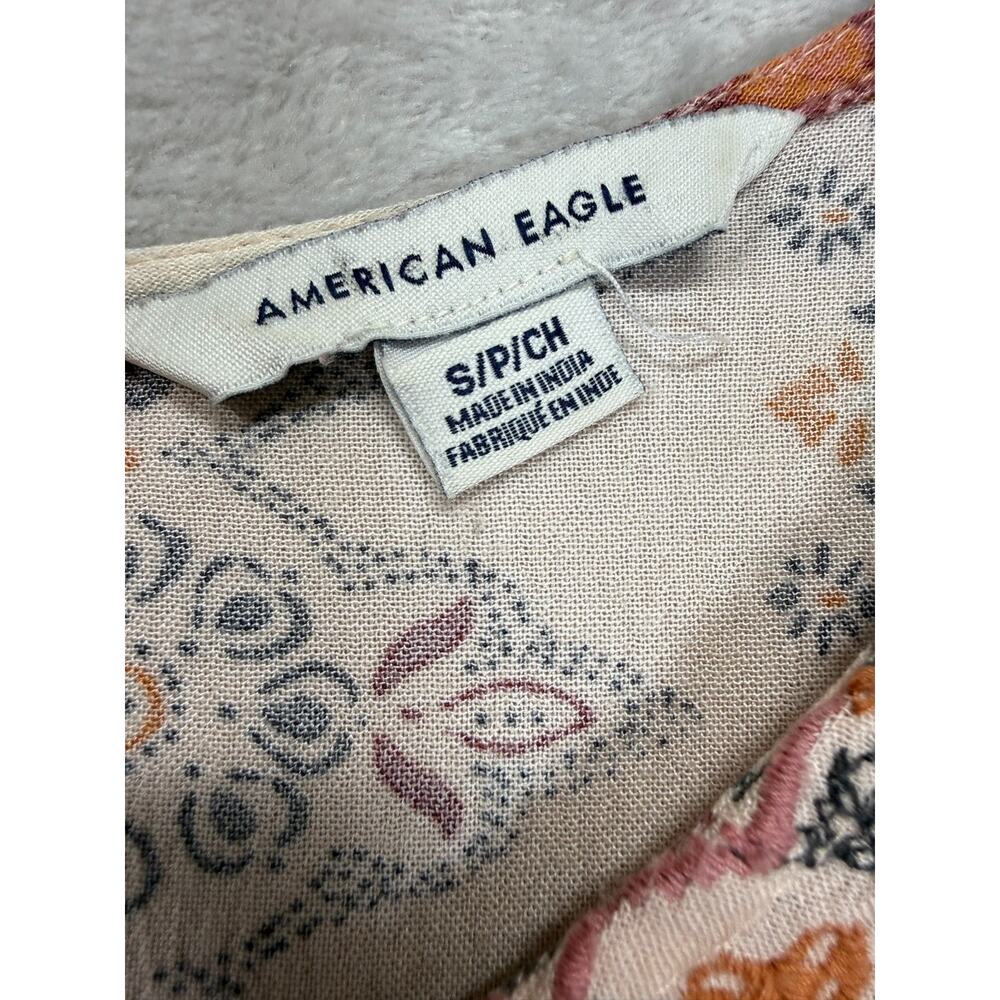 American Eagle Boho Peplum Top Small Dolman Sleeve Tassel Embroidered 100% Visco - Picture 3 of 10